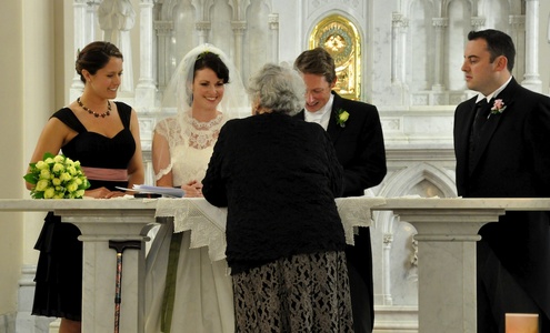 Signing the register to make it all official - Nat and Nige as witnesses