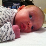 Tummy time after her bath, 8 weeks old