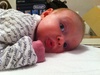 Tummy time after her bath, 8 weeks old