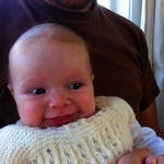 Olive wearing Rosemary's lovely knit ware. 