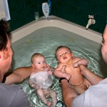 Olive's first bath with a boy! Don't get boy germs!