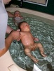 First bath with a boy! Anthony joins Olive for a splish splash.