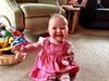 Playing with her first ever Christmas present. Rosie the tank engine from the Prossers.
