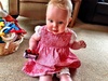 Playing with her first ever Christmas present. Rosie the tank engine from the Prossers.