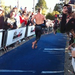 Dan finishes the swim leg of the Ironman