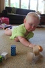 Olive's new game, we build the towers and she knocks them over!