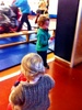 Tried everything at gym jam today modeling Nan's new cardi creation!