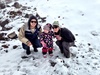 Olives first steps on snow. She was a little apprehensive at first. When asked about the snow later she points to her feet and says 