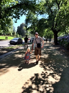 Olive & Grandad walking to Botanical Gardens