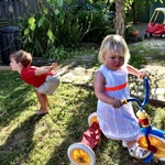 Bubbles and bike fun outside