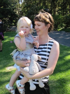 Blowing bubbles with Mama