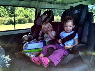 Olive and Violet loved playing in the Van (or Bus as Anthony called it)