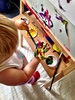 With a week of rain and another forecast we are bring out the big guns. After olive helped paint a test pot for pixels room, we extended it to her paint. Olive loved painting her hands (as it tickles!) and making hand prints.