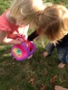 Easter egg hunt! They were so cute, spotting eggs (with help) and running over to collect them but mostly so excited about putting them in the picnic basket. Olive enjoyed the act of unwrapping the eggs but took one bite and gave to mummy. Alex, knew what it was all about! And violet did too.