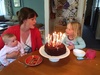 Layered chocolate cake expertly crafted by Daddy and decorated by Olive (don't count the candles as I think there are two extra!).