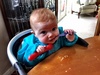 Iris is really enjoying her food. It's a messy affair three times a day.