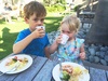 We have enjoyed dinner outside every night. Olive is still Ali's number one fan. It is fascinating watching them chatting away together. Dinner for two? Cheers!