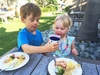 We have enjoyed dinner outside every night. Olive is still Ali's number one fan. It is fascinating watching them chatting away together. Dinner for two? Cheers!