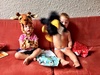 We drip fed the presents at the mount. This was puppets, planes and a giraffe from Nan and Grandad! Olive took her parrot Rio with her everywhere.