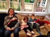 Cousins all in a row. Spot the widdle iris on granny. Enjoyed a lovely family fish and chips evening. Kids are getting along better and better and played in Olives room for a while too.