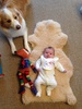 5 weeks old! Weighted in at 4.11kg. It seems everyone wanted to be in in the photo! Even iris's new soft friend fletch the fox.