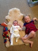 5 weeks old! Weighted in at 4.11kg. It seems everyone wanted to be in in the photo! Even iris's new soft friend fletch the fox.