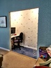 The study nook is really coming along. It now has lights, wallpapered walls and left over carpet from Pixels room.