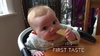 An exciting morning - Iris joins us at the table for her first taste of food. Apple!
