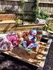 A beaut Saturday. Our day started with the usual five in the bed. We then managed to all get out into the garden for most of the day and made a start on the spring garden clean. We had to devise many distractions for Olive and sleeps for Iris but it can be done! Olive just loves pottering outside, in fact she always has. Earlier in the week we planted the vegetable seeds which olive enjoyed, especially the beans, I think we will see a few bean stalks per hole as the beans needed friends.