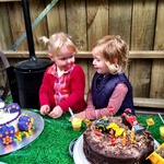 "Look at my purple bunny cake with m&m's Freya!"