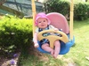 Patio in a day. A warm sunny day hanging in the garden. Iris had her first swing and Olive enjoyed pushing her. Olive enjoyed helping with the sand collection and watching daddy working from the swing chair.