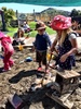 A lovely sunny day, a great day for water play at kpc. Olive made a angel from pegs and fabric and got involved in the volcano and making potions in the mud puddle. Iris enjoyed the water so much so climbed in! At the end olive dressed up as an elephant, packed a suitcase and was off to Auckland!
