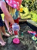 After PC volcanoes we decided to make one of our own at home. Iris was more interested this time, as was olive, potion and mixing came after. I managed to prepare dinner while they were busy eating afternoon tea together on the deck chairs and the sandpit fun. Can't 100% trust Iris with the edge but she has been pretty good so far.