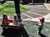 Iris flying solo at Playcentre without olive! First session and Iris was off but mostly getting wet at the taps (three changes and then we started borrowing!) she did pull (she did move the wagon) Eden and Elise too and managed climbing the mount by herself.