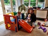 Hamish, Toni and Carter come for lunch. Carter and Iris had great fun taking turns on the slide.