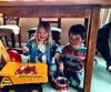 Playing the drums with Harry at the Foo's.