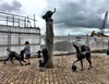 We wandered over the old railway bridge to Tauranga to visit the lovely Hairy Maclary statues and playground.
