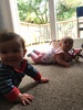 I now understand the feeling of being that parent who brings all three kids. Oh well it was fun. Juni and Ivy took turns in the high chair and Ivy showed Juni how to crawl!