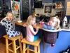 Something we should have done years ago ... lowering the breakfast bar and pulling out our old stools from the attic!