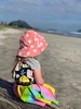First day at the Mt. 100m beach walk before juni asked to be carried. Not sure about sand and her toenail yet! Making a tree from shells.