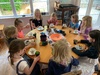 Oliâ€™s party! Tea party. String game and flour cake were a hit. Glad the mirror glaze worked. Oli had a fab morning. My big 8 year old.