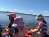 Biked around to 3 mile bay for a picnic, daddy joined us via foot. Stunning day, kids loved the swing over the water.