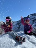 Oli and Milla skied today. High winds so only Waka was open and we took the kids down... it took a long time but Oli did it! Rangateria chair was more fun for them though.