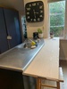 A $60 bargain piece of oak ply wood and boom we have a breakfast bar! Life changing!