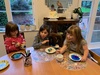 Juniâ€™s party. Best friend Maisie, birthday buddy Ivy and cuzzies for a spot of tea and cake. Drawing on plates, followed by pass the parcel, music cushions and pin the horn on the unicorn. Her first party and she loved it.