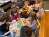 Juniâ€™s party. Best friend Maisie, birthday buddy Ivy and cuzzies for a spot of tea and cake. Drawing on plates, followed by pass the parcel, music cushions and pin the horn on the unicorn. Her first party and she loved it.