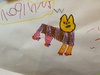 This week Zorro is definitely biting less… Juni expresses through her drawings and continues to hang in her behind the couch hideout and gate, pats when he is lying calmly.