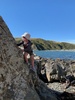 Makara beach foraging for driftwood handrails and shells, beautiful day for it. Zorro found a flounder and some cool snails