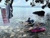 Shelly bay with stingray and a paddle.