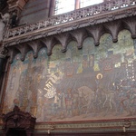 Mosaic tiles made up the wall panels